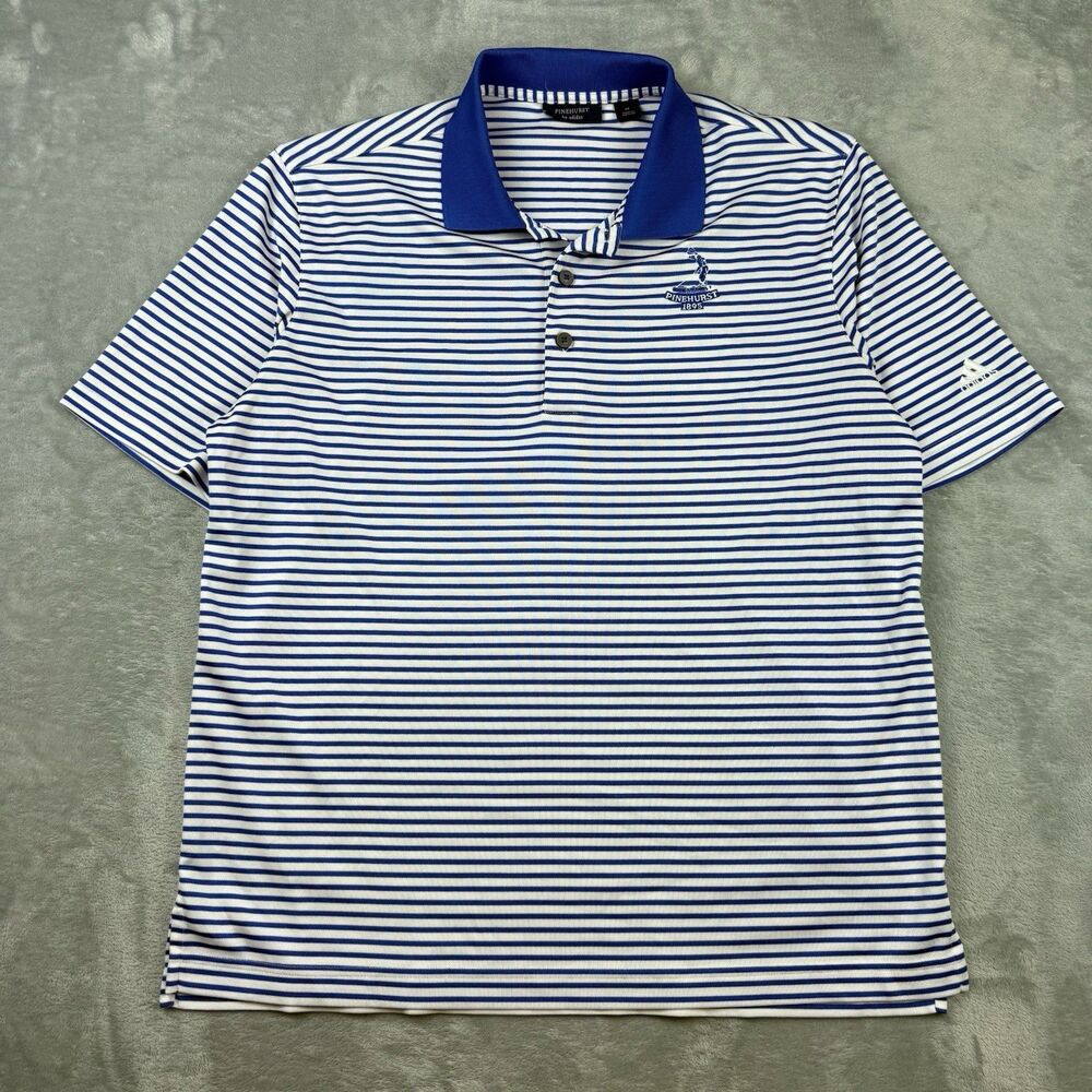 Adidas Pinehurst 1895 Golf Polo Shirt White Blue Striped Mens Medium